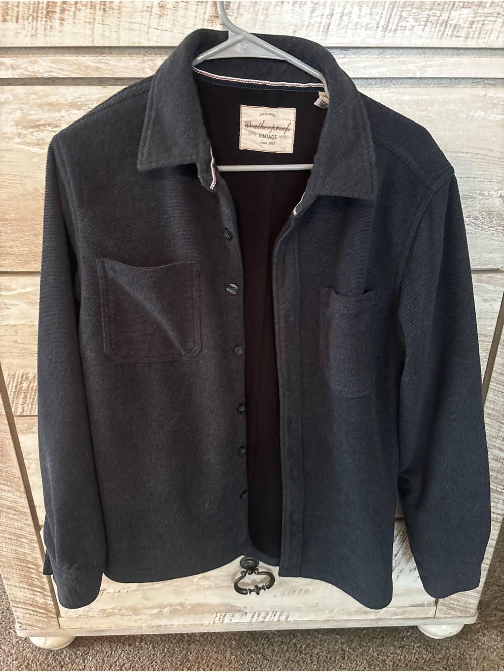 Men's Dark Gray Lightweight Button-Front Shirt Jacket by Weatherproof Vintage